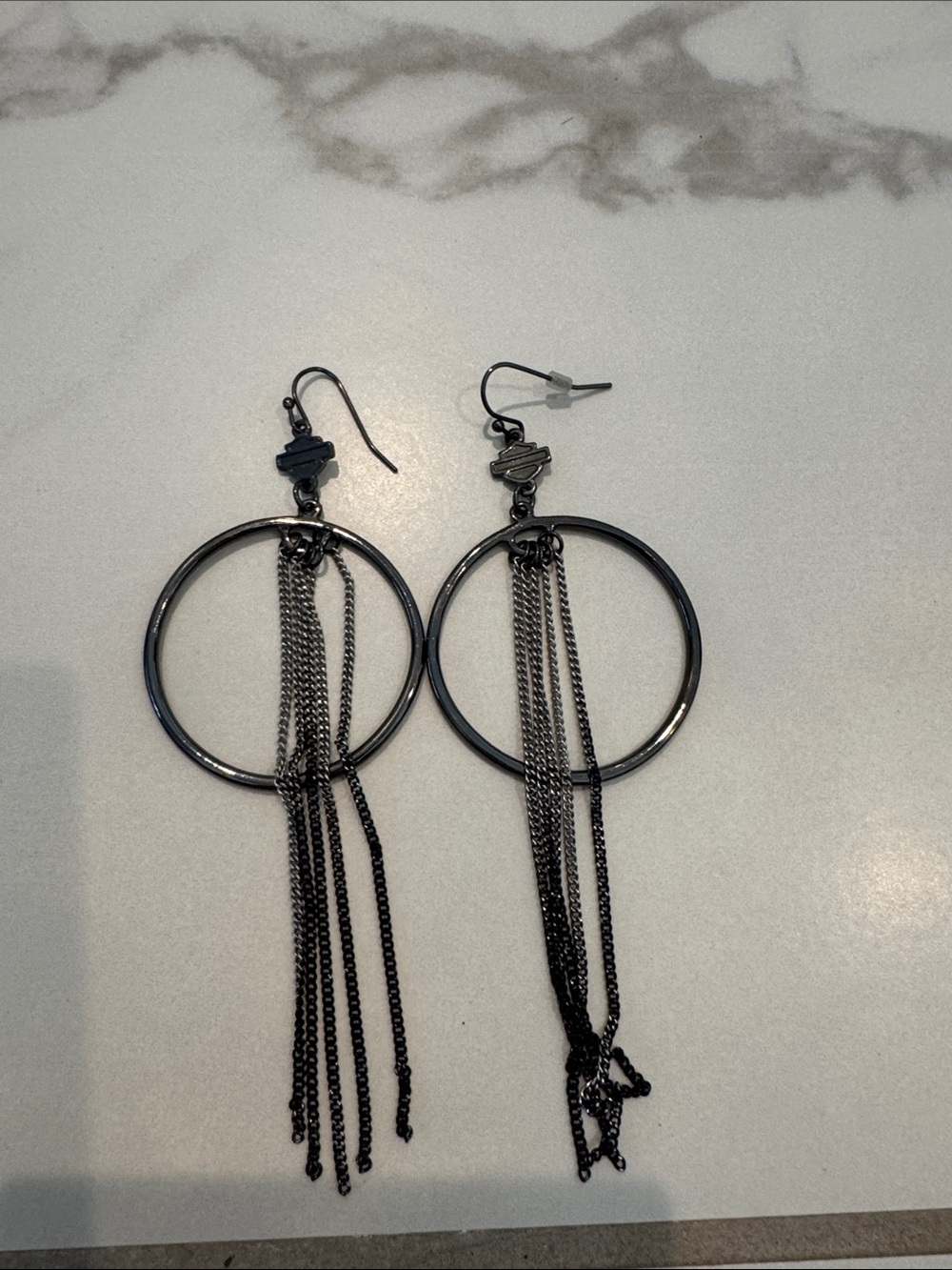 Harley-Davidson Ombré Black Hoop Dangle Chain Earrings